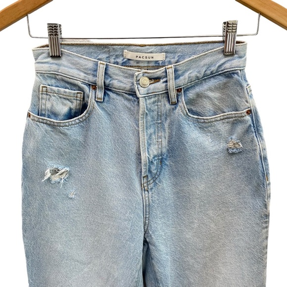 PacSun High Rise Ripped Knee Dad Jeans Light Blue Wash Size 25 - Picture 4 of 12